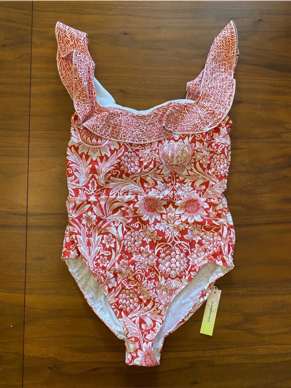 Morris & Co X Summersalt Ruffle Seaway Square Neck One Piece Red & White- 16 NWT